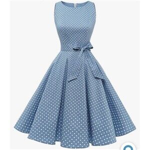 Bery Love Vintage Looking Retro Light Blue and White Polka Dot - Small - New